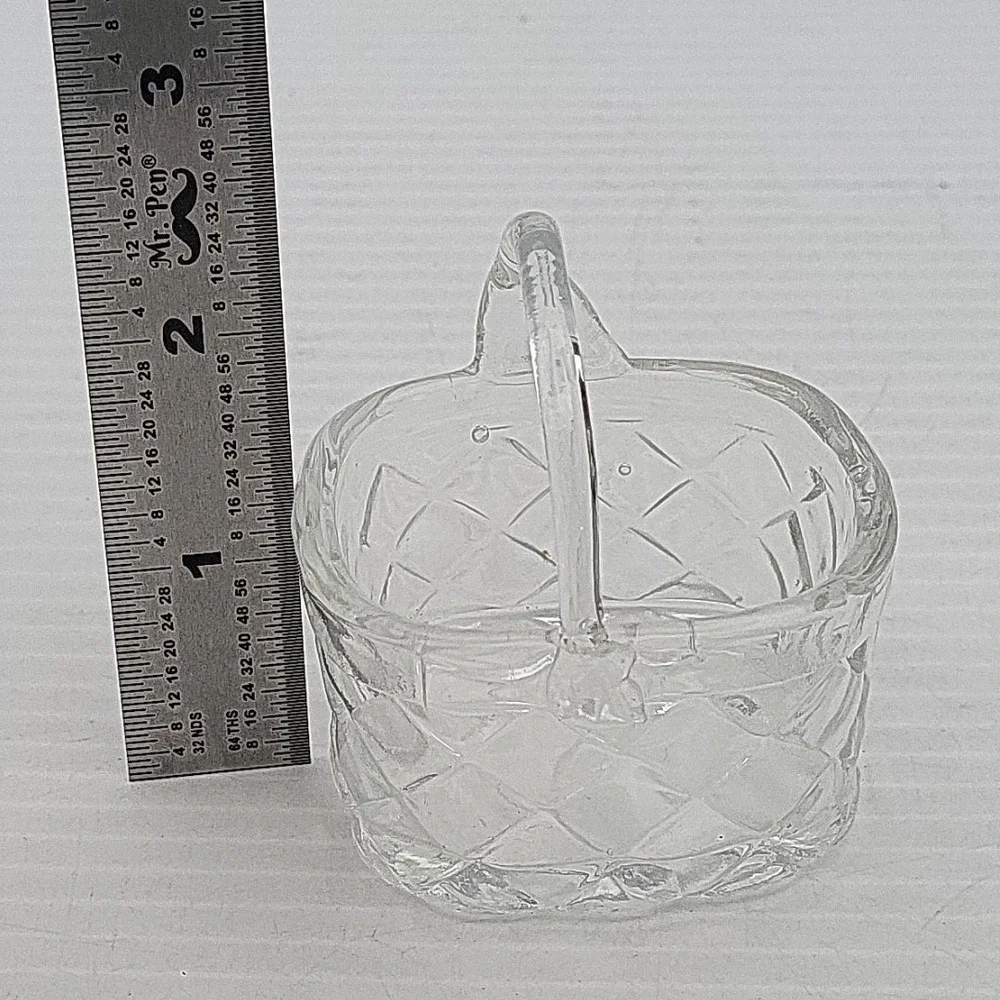 Small Clear Glass Square‎ Open Basket Used